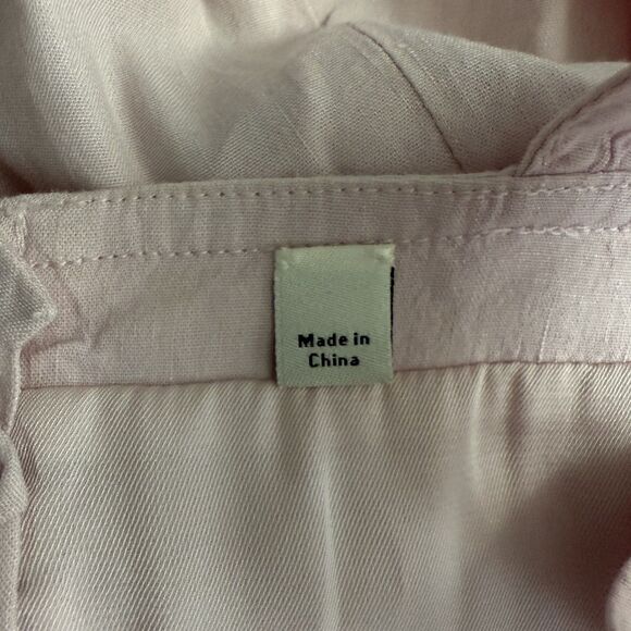 Vince Women's Size 10 Light Pink Belted Linen Blend Square Neck Midi Dress - Picture 7 of 10